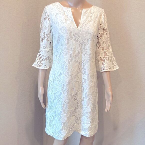 Vintage Adrianna Papell cream intricate v-neck lace dress - Picture 1 of 8